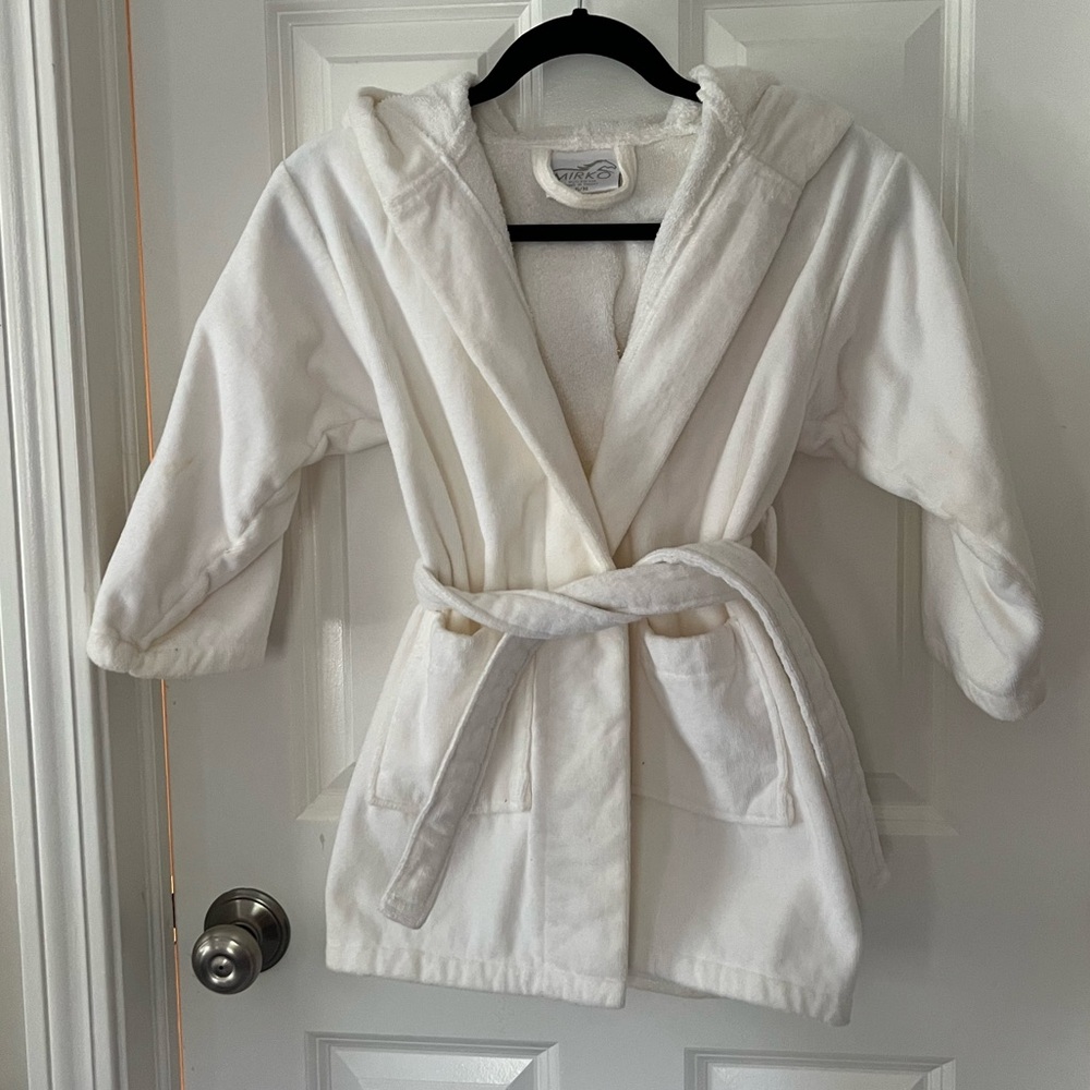 White child size terrycloth hooded robe